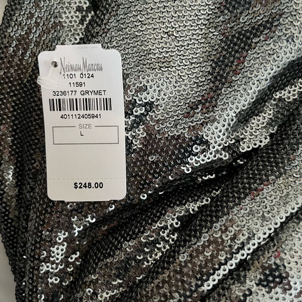 DRESS THE POPULATION SILVER SHINEY SEQUIN PARTY DRESS NEW TAGS Large - Picture 10 of 13